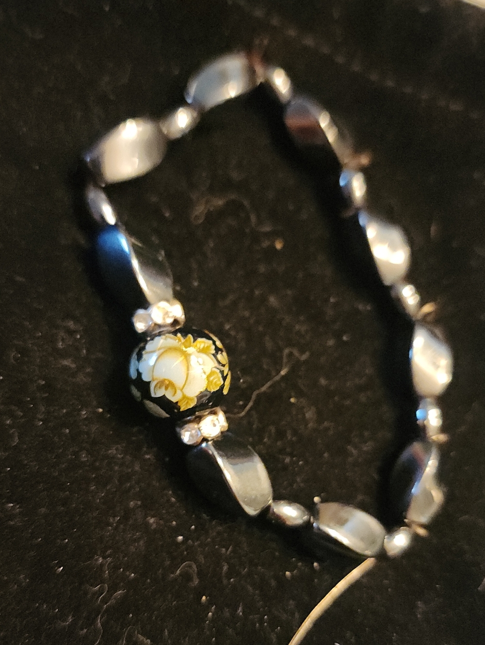 Sterling Silver Bead Bracelet with Yellow Floral Accent